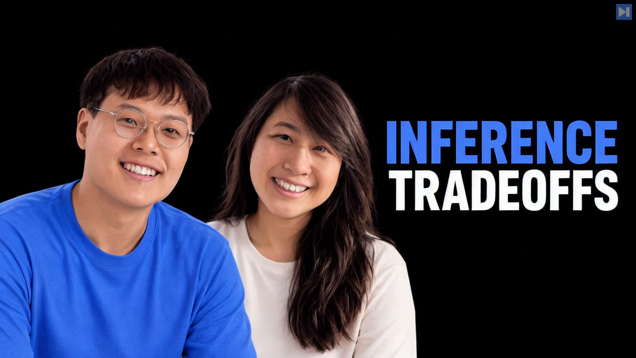 Daniel Kim wearing round glasses and a blue top beside Michelle Nguyen in an off-white top and the blue-and-white INFERENCE TRADEOFFS headline against black.
