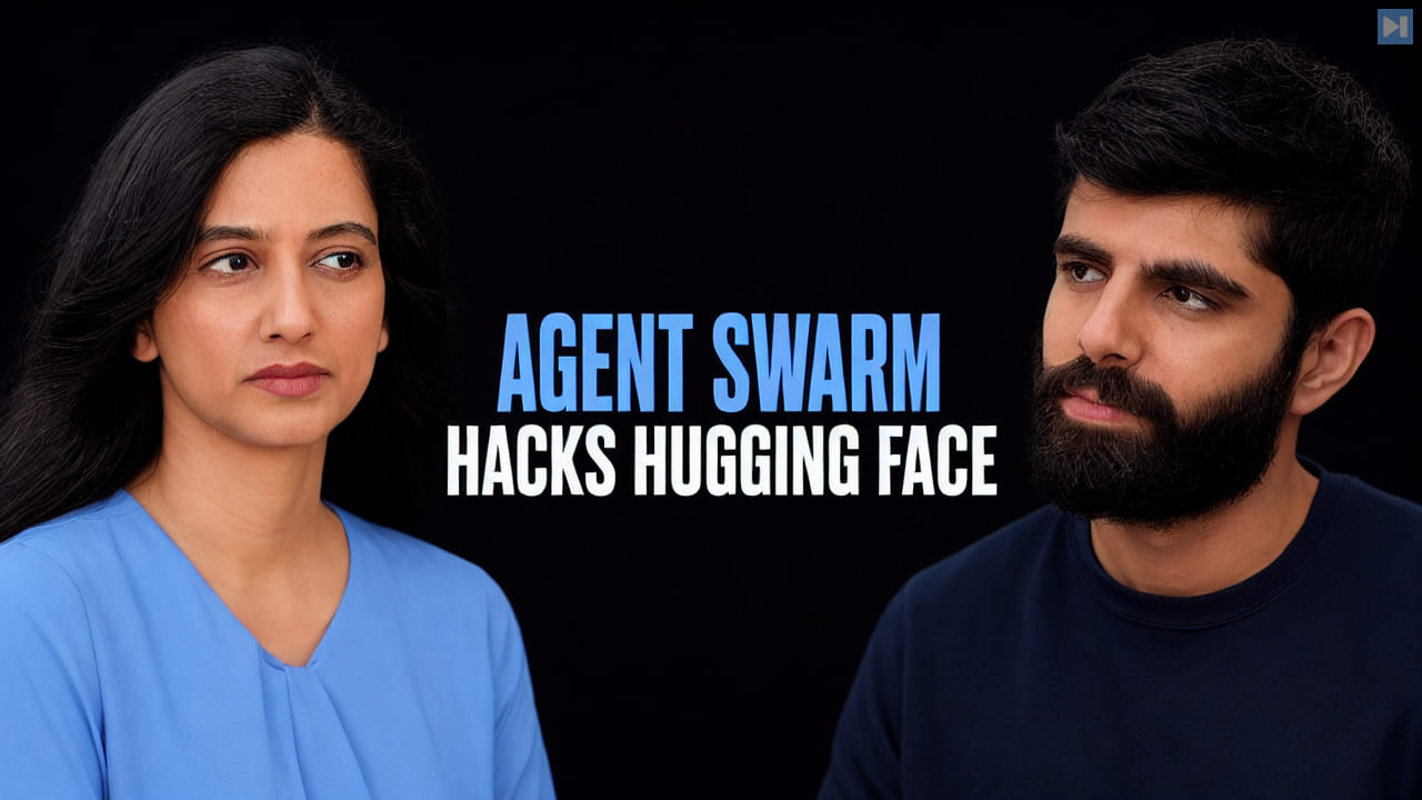 Ajeya Cotra and Dwarkesh Patel beside the headline Agent Swarm Hacks Hugging Face