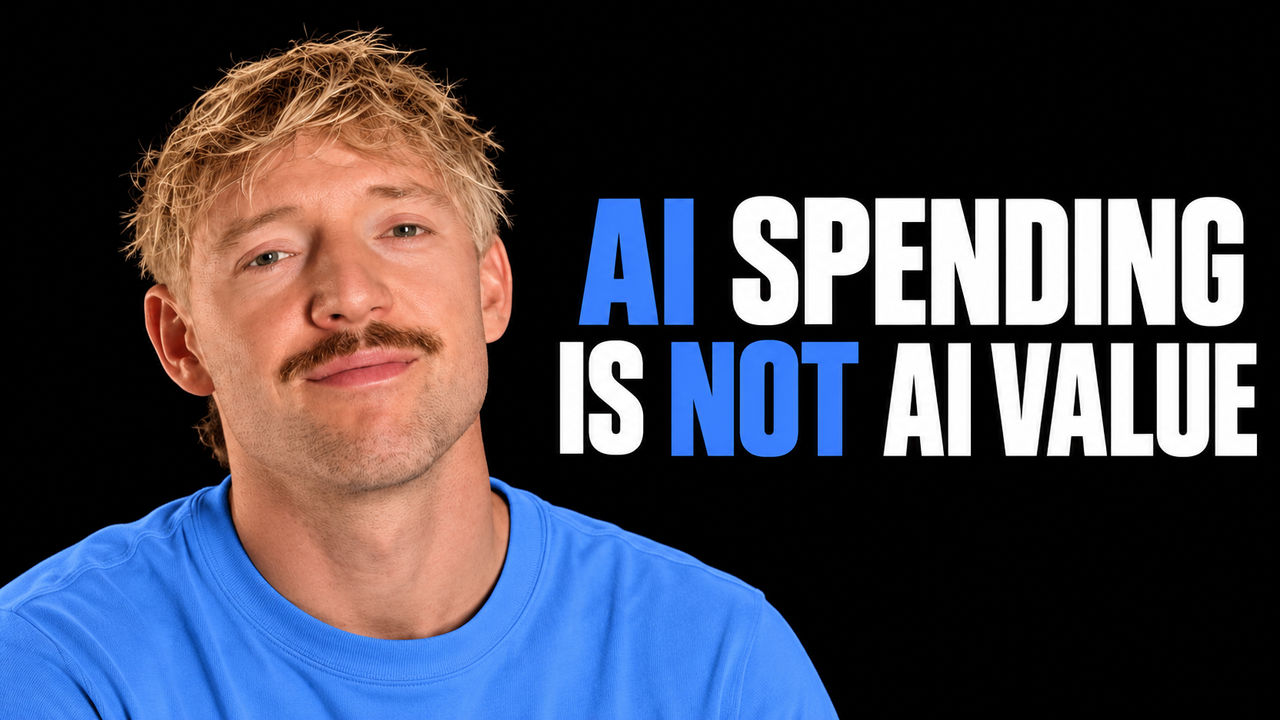 Jack Roberts in a plain blue top against black beside the white and blue headline 'AI SPENDING IS NOT AI VALUE'.