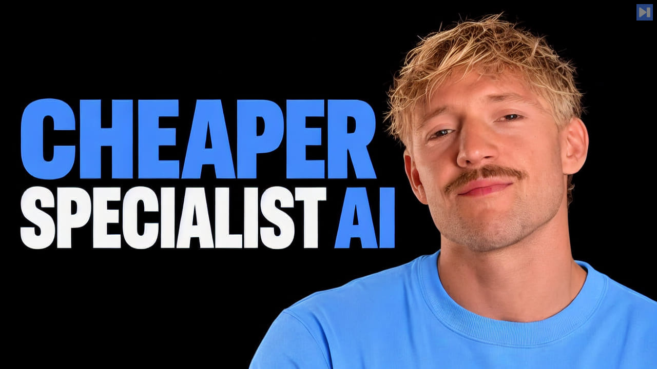 Jack Roberts against black beside the blue and white headline “CHEAPER SPECIALIST AI”.