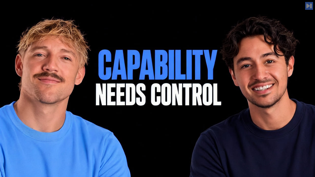 Jack Roberts, Nick Saraev beside the blue and white headline “CAPABILITY NEEDS CONTROL” on a black background.