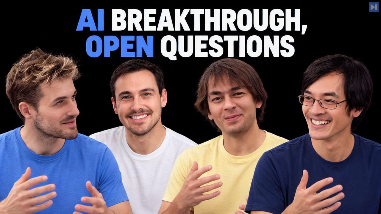Pierce Freeman, Richard Diehl Martinez, Levent Alpöge, Terence Tao against black with the blue and white headline "AI BREAKTHROUGH, OPEN QUESTIONS".