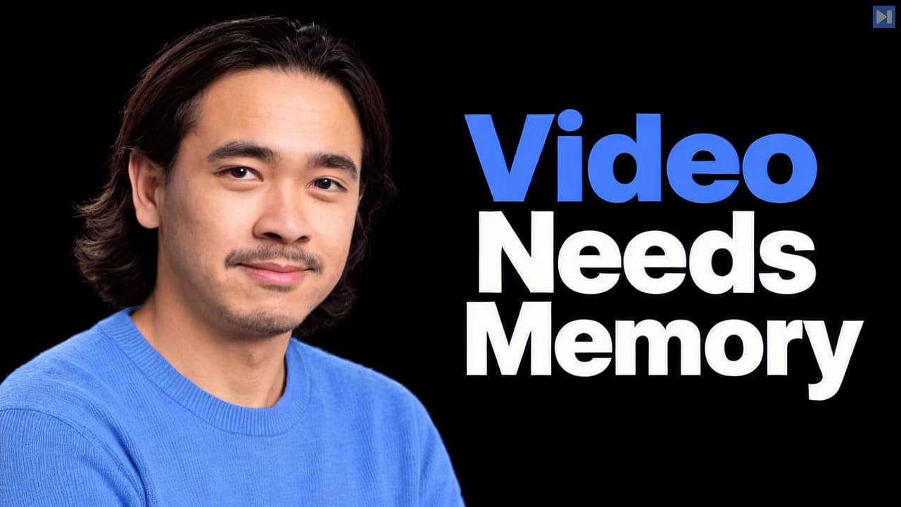 James Le against a black background beside the blue and white headline Video Needs Memory.