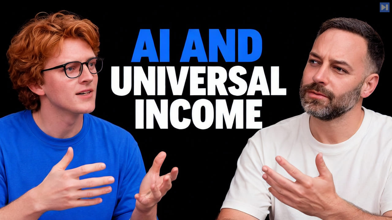 Theo Jaffee and James Poulos beside the flat headline AI and Universal Income on black.