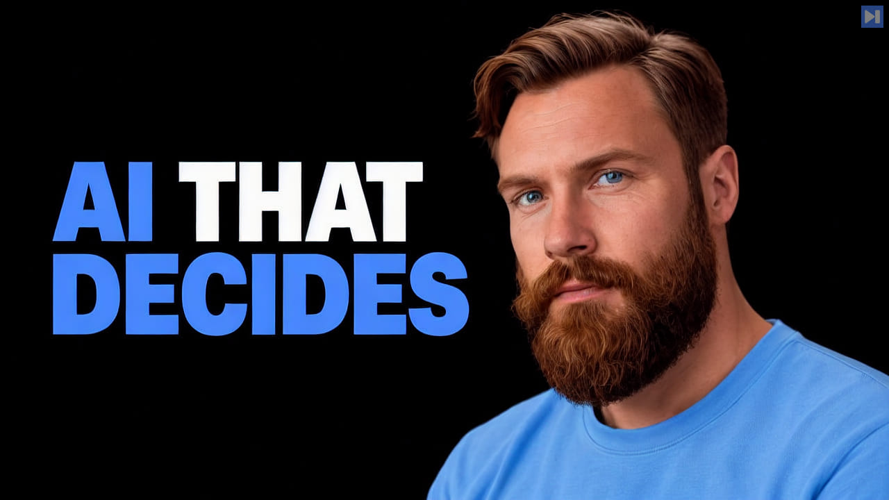 Kristian Fagerlie in a blue shirt against black beside the blue-and-white headline AI THAT DECIDES.