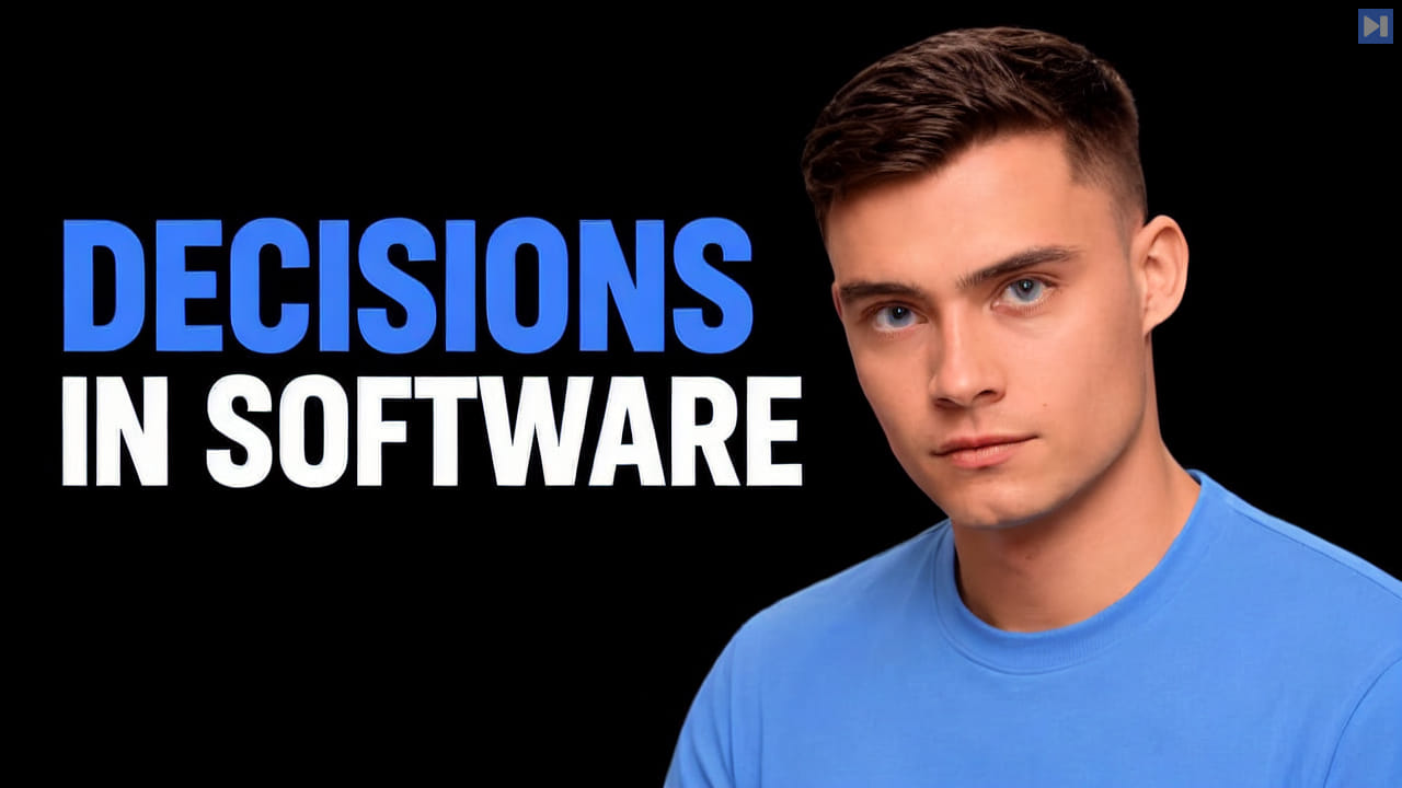 David Ondrej against a black background beside the blue-and-white headline “DECISIONS IN SOFTWARE”.