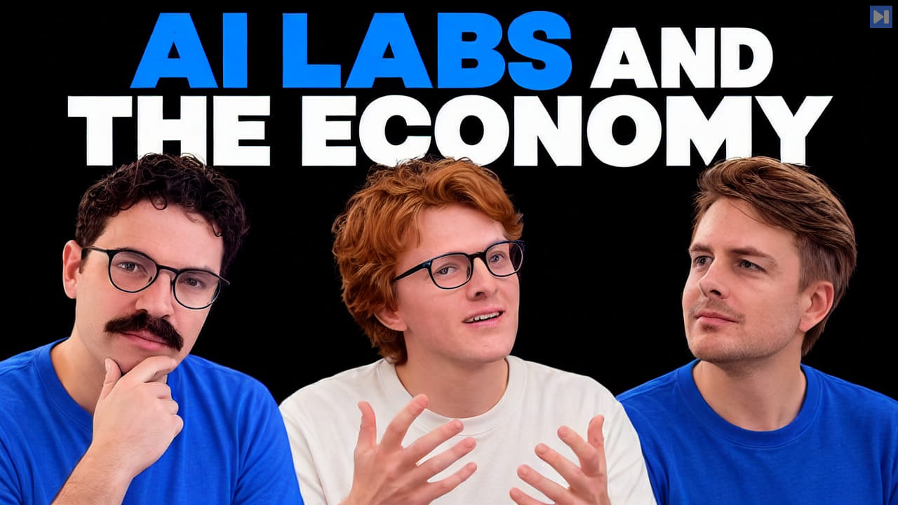 Gabriel Dickinson, Theo Jaffee and John Loeber below the flat headline AI Labs and the Economy on black.
