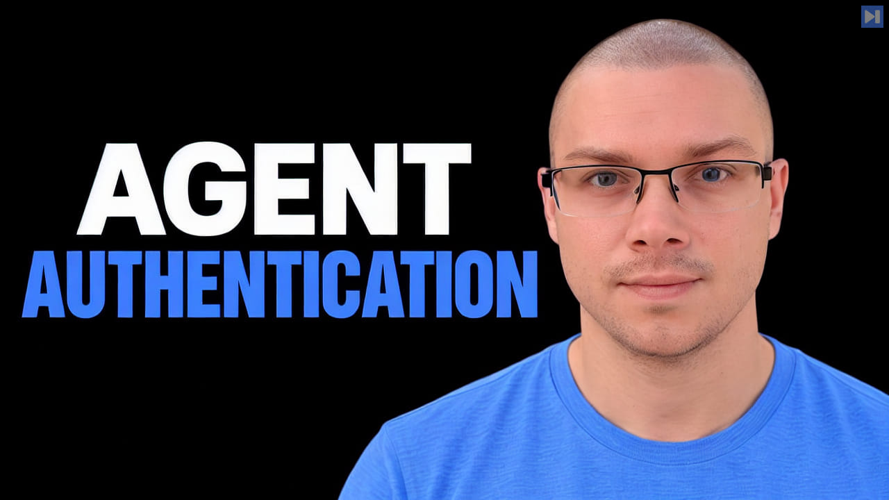 Kamil Potrec in a blue T-shirt beside the white and blue words Agent Authentication on black.