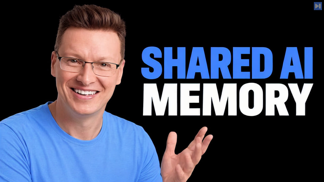 Károly Zsolnai-Fehér in a photographic portrait composition on black beside the blue-and-white headline “SHARED AI MEMORY”.