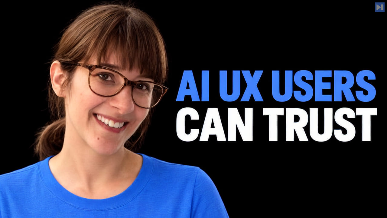 Kathryn Grayson Nanz in a photographic portrait on black beside the blue-and-white headline “AI UX USERS CAN TRUST”.