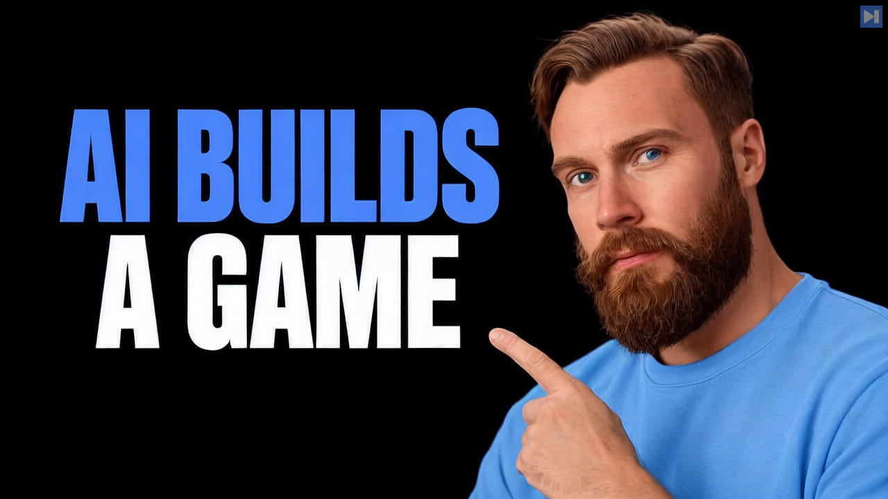 Kristian Fagerlie beside the blue and white headline “AI BUILDS A GAME” on a black background.