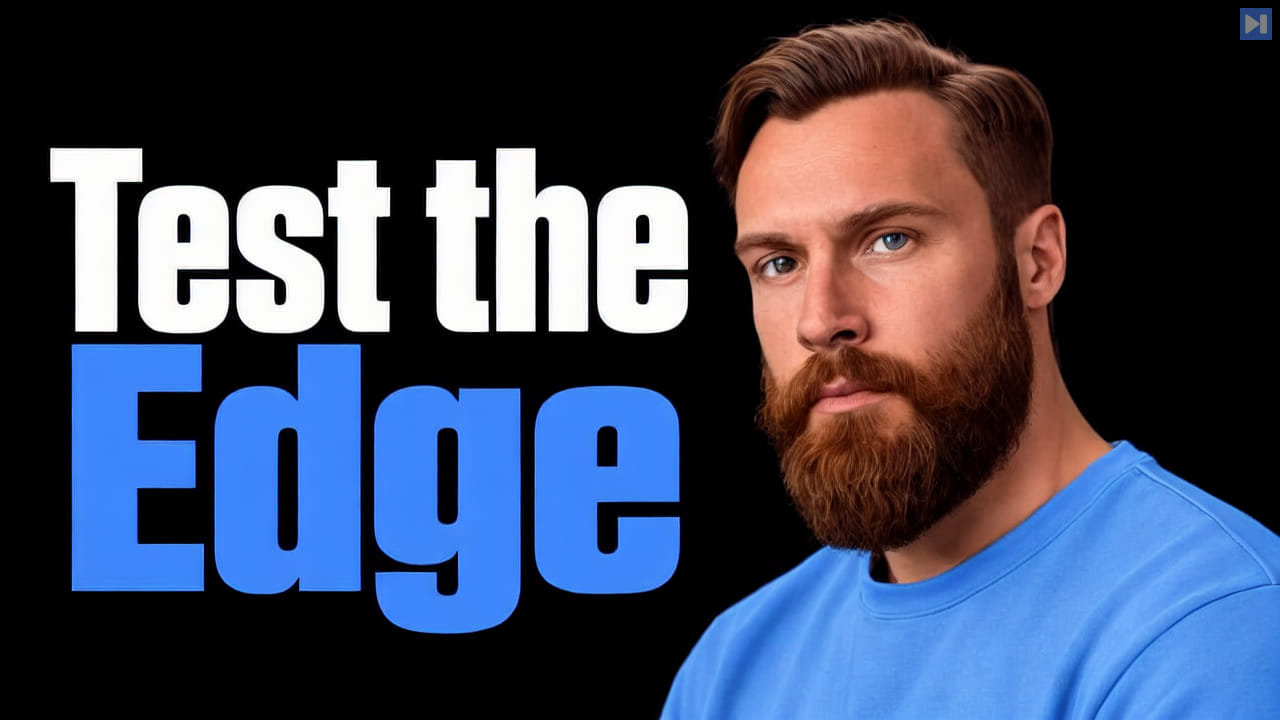 Kristian Fagerlie beside the blue and white headline Test the Edge on a black background.