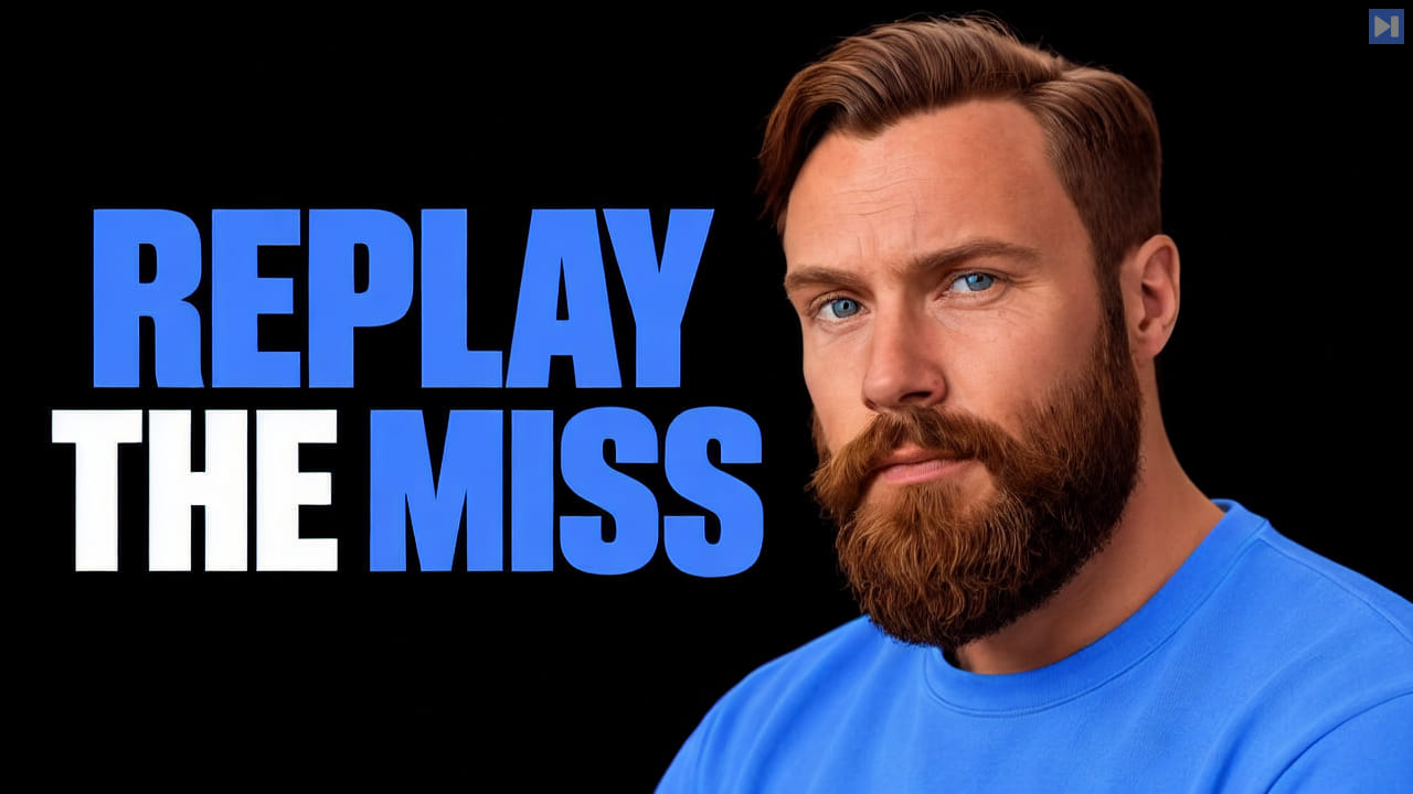 Kristian Fagerlie against a black background with the blue-and-white headline "REPLAY THE MISS".