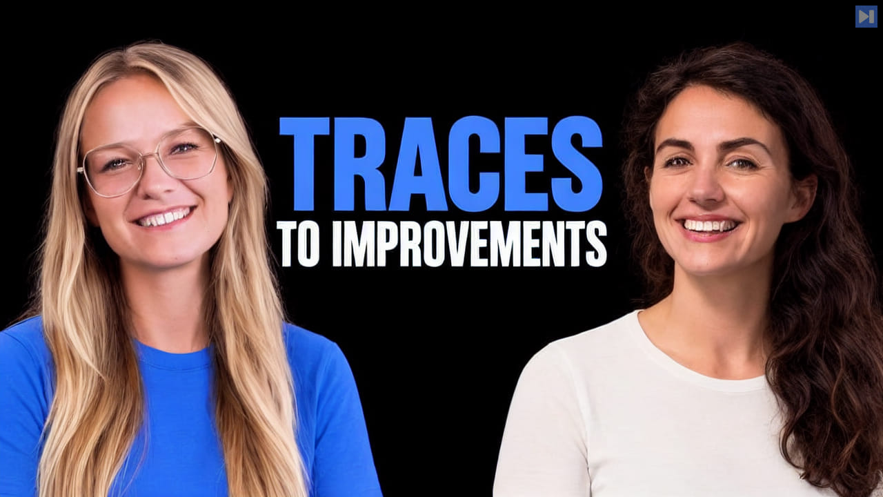 Portraits of Annabell Schäfer, Lotte Verheyden on a black background with the blue and white headline "TRACES TO IMPROVEMENTS".