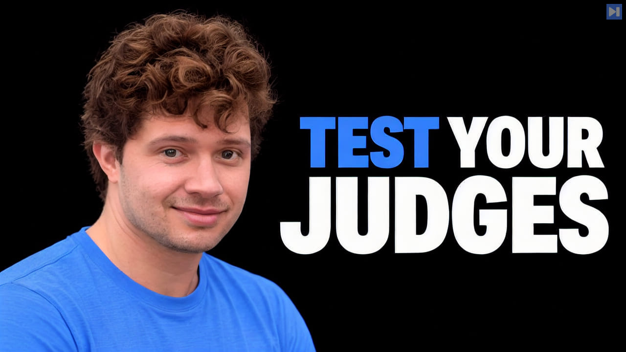 Laurie Voss against a black background with the blue-and-white headline "TEST YOUR JUDGES".