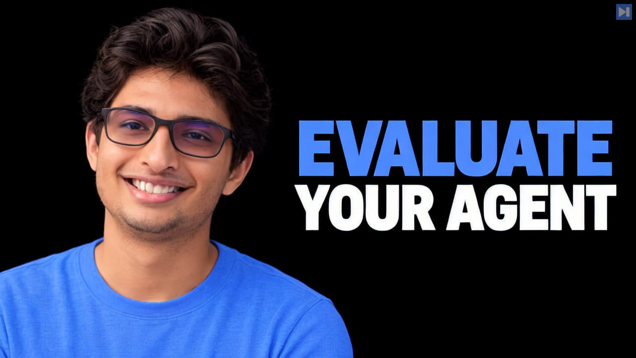 Ankur Duggal in a blue shirt beside blue and white text reading “Evaluate your agent” on black.