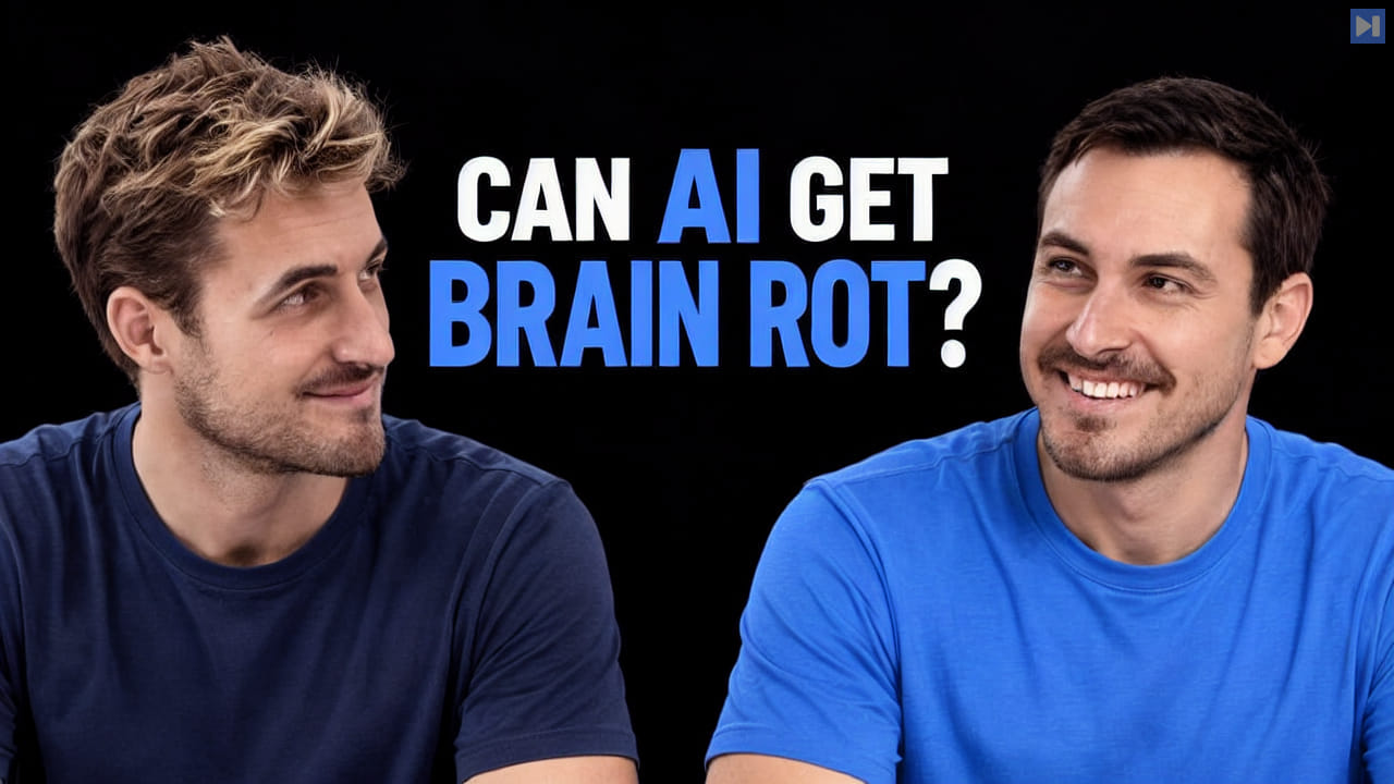 Pierce Freeman and Richard Diehl Martinez in navy and blue tops against black, alongside the blue and white headline "CAN AI GET BRAIN ROT?".