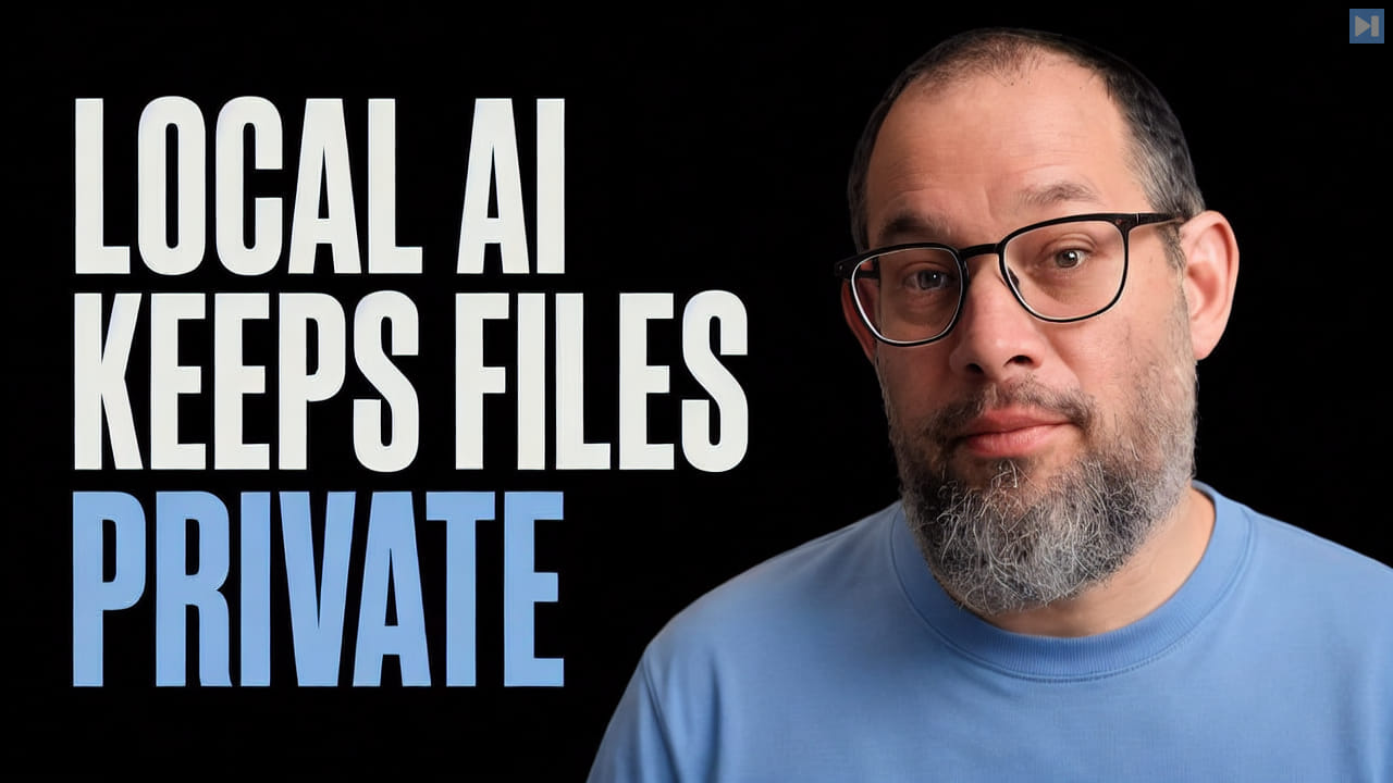 The words Local AI Keeps Files Private beside a portrait of Nate B Jones