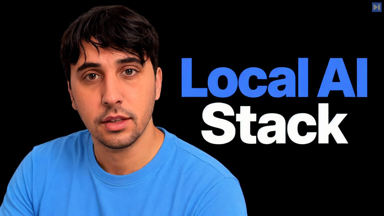 0xSero in a blue top beside the blue-and-white headline Local AI Stack against a black background.