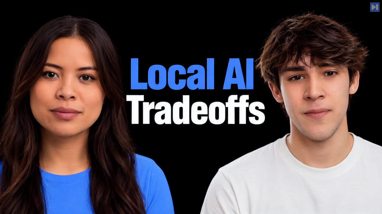 Sophia Dew and Zain Javaid beside a large blue and white Local AI Tradeoffs headline against a black background.