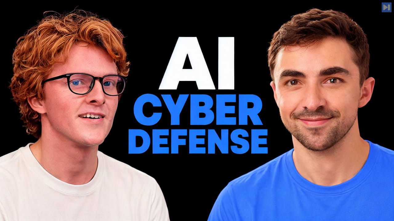 Theo Jaffee and Logan Graham beside the words AI Cyber Defense on black.