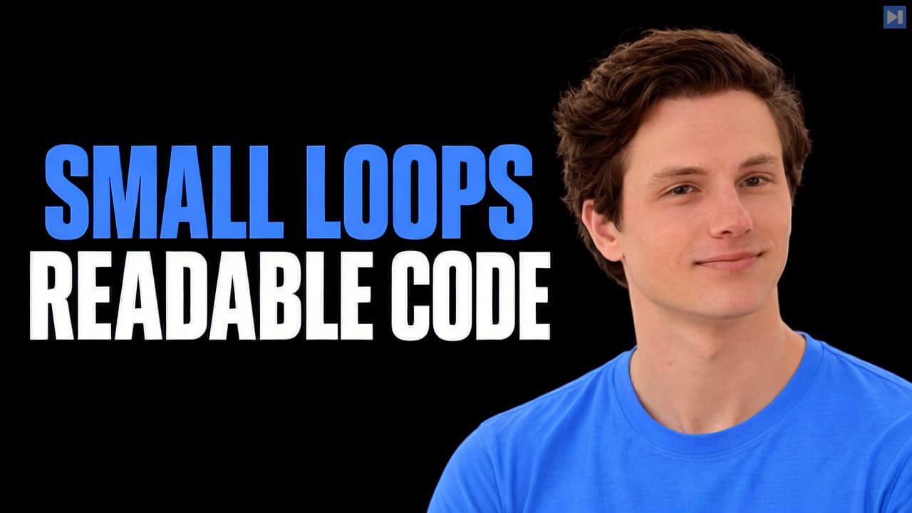Kyle Mistele against a black background beside the blue and white headline “SMALL LOOPS / READABLE CODE”.