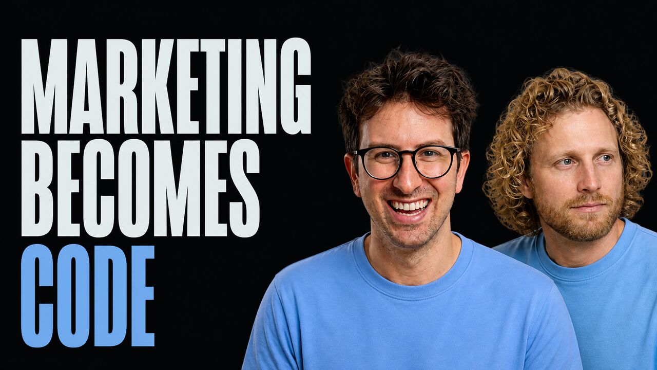 Portraits of Greg Isenberg and Cody Schneider beside the words Marketing Becomes Code