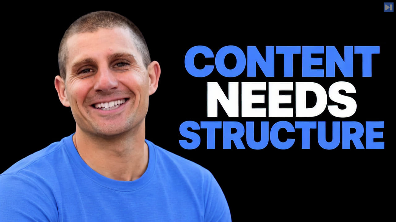Matt Palmer is shown beside the blue-and-white headline CONTENT NEEDS STRUCTURE on a black background.