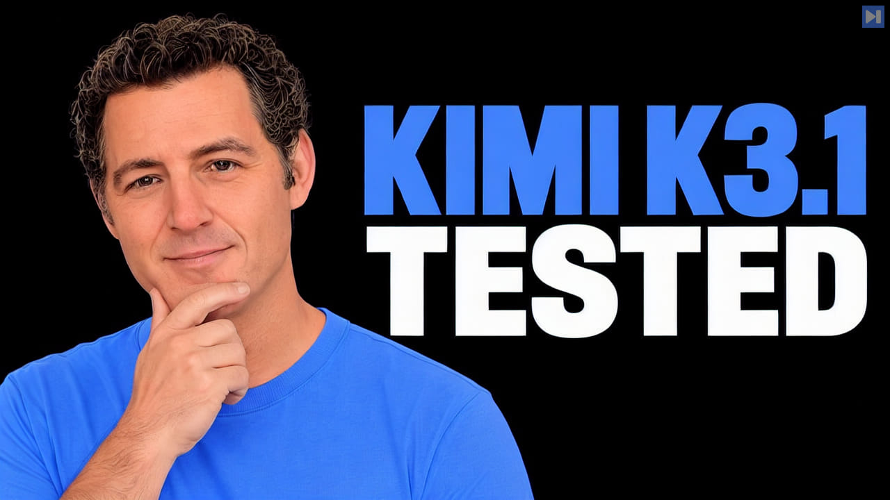 Matthew Berman beside the blue and white words Kimi K3.1 Tested on black.