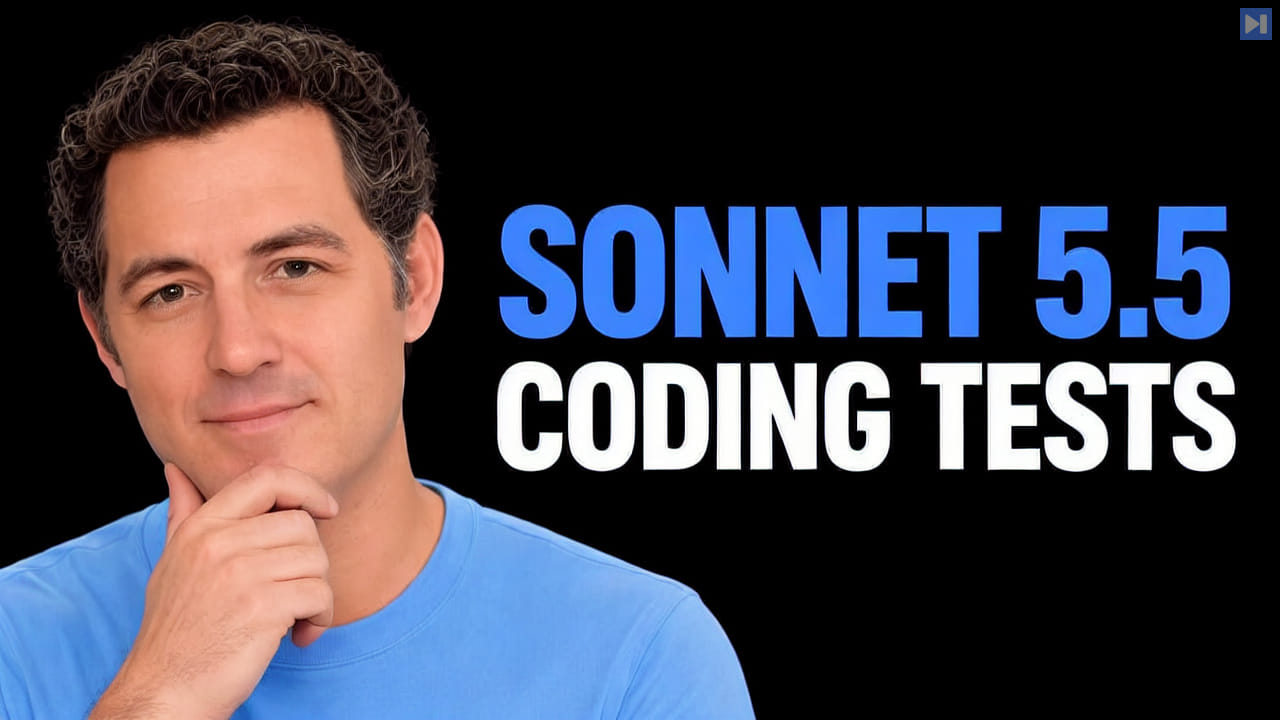 Matthew Berman in a blue top beside the blue and white headline SONNET 5.5 CODING TESTS on black.