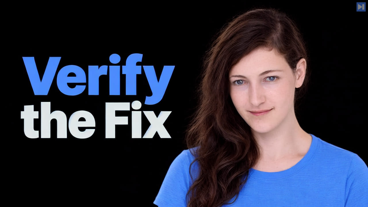 May Walter in blue beside the blue and white headline Verify the Fix on black.