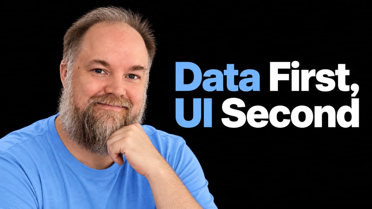 Portrait of Dustin Mihalik with the headline Data First, UI Second.