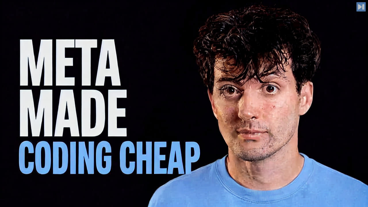 Theo Browne beside the words Meta Made Coding Cheap