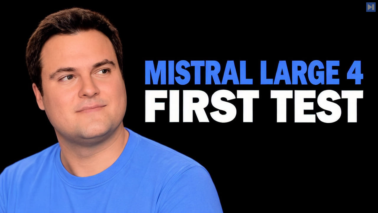 Bijan Bowen beside the blue and white headline “MISTRAL LARGE 4 - FIRST TEST” on a black background.
