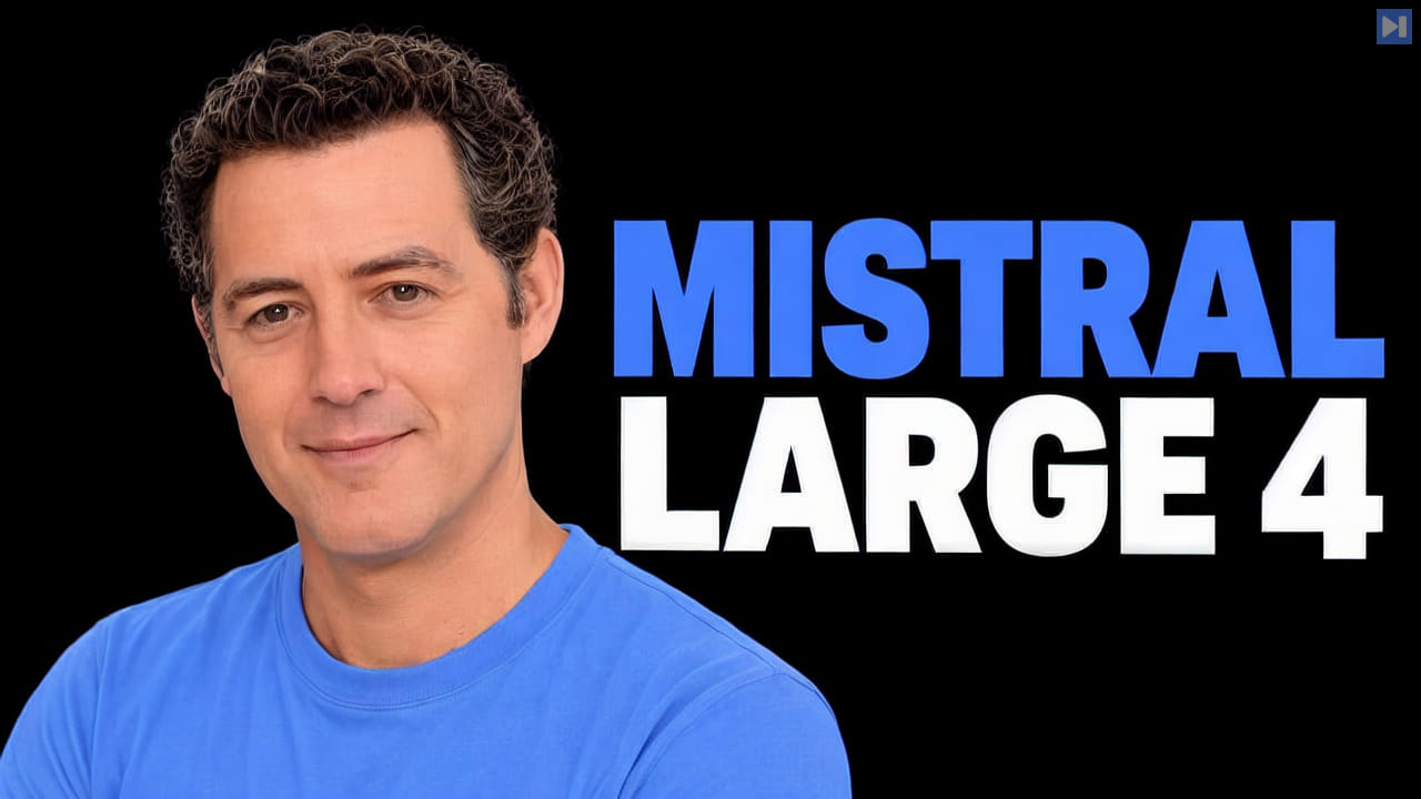 Matthew Berman against a black background beside the blue-and-white headline “MISTRAL LARGE 4”.