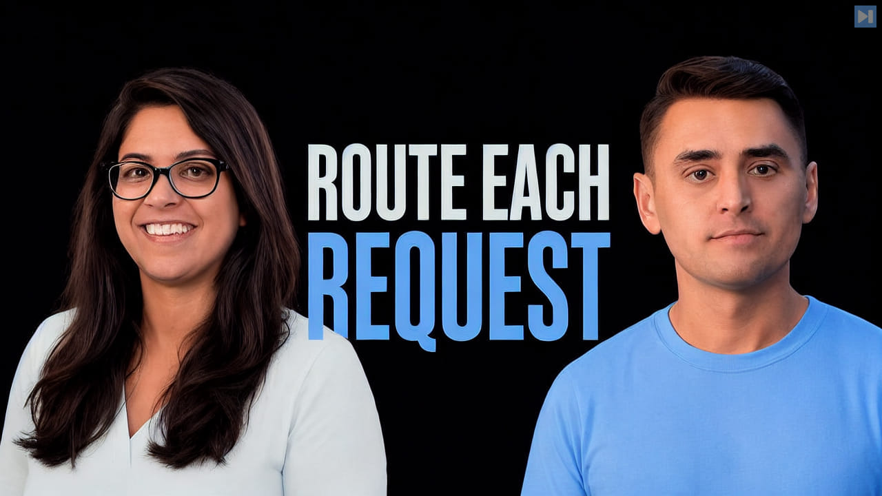 Archana Kamath and Tyler Gillam beside the words Route Each Request