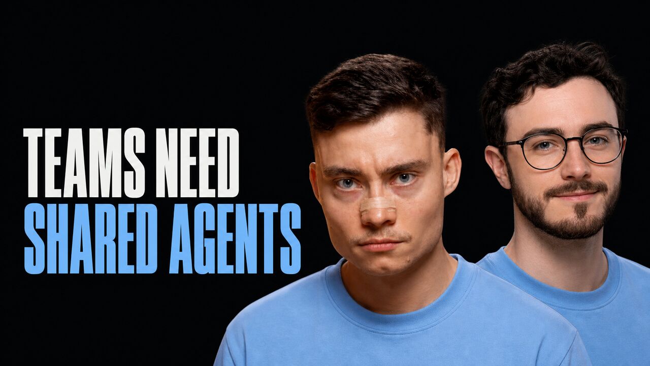 Portraits of David Ondrej and Flo Crivello beside the words Teams Need Shared Agents