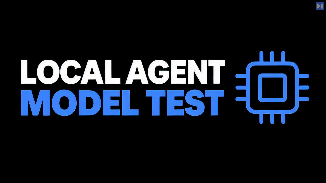 White LOCAL AGENT and blue MODEL TEST headline beside a blue processor outline on a black background.
