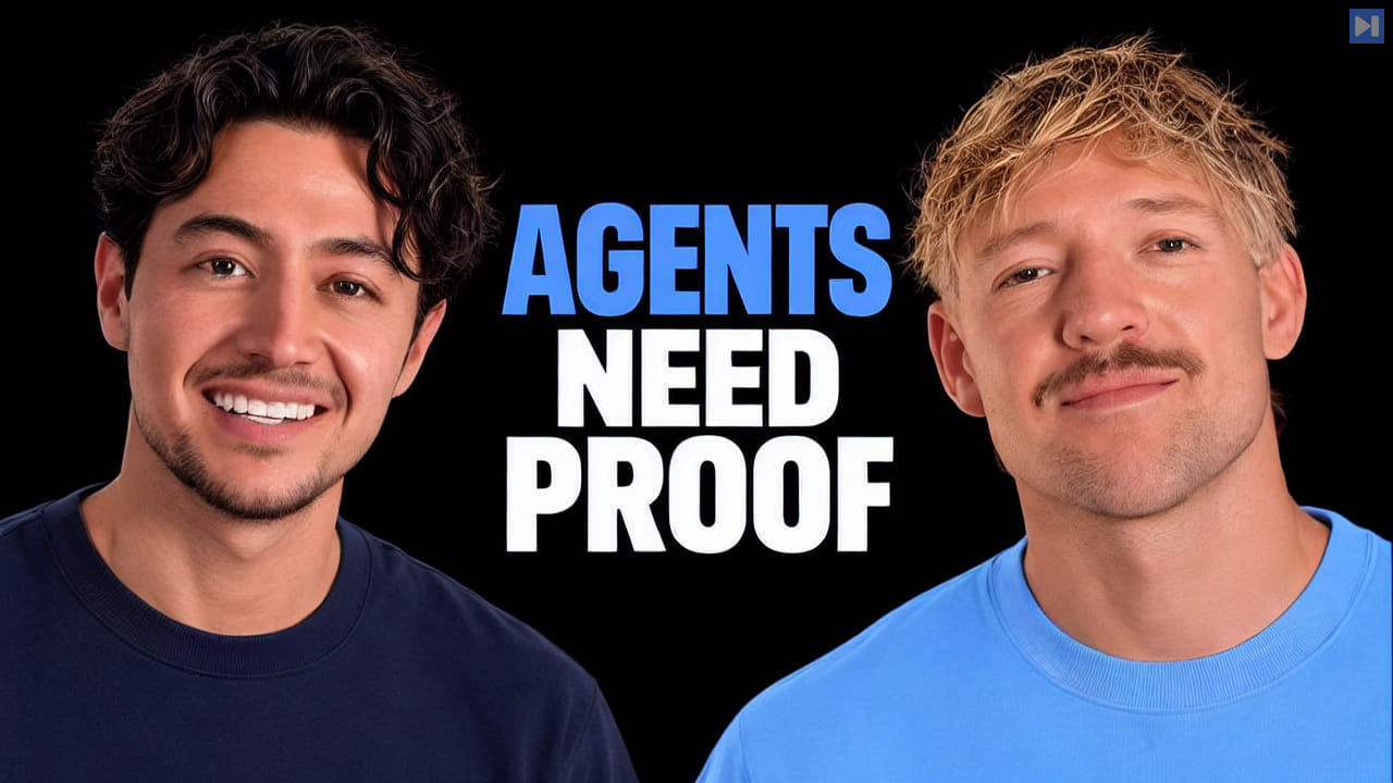 Jack Roberts and Nick Saraev on either side of the blue-and-white headline “AGENTS NEED PROOF” against a black background.