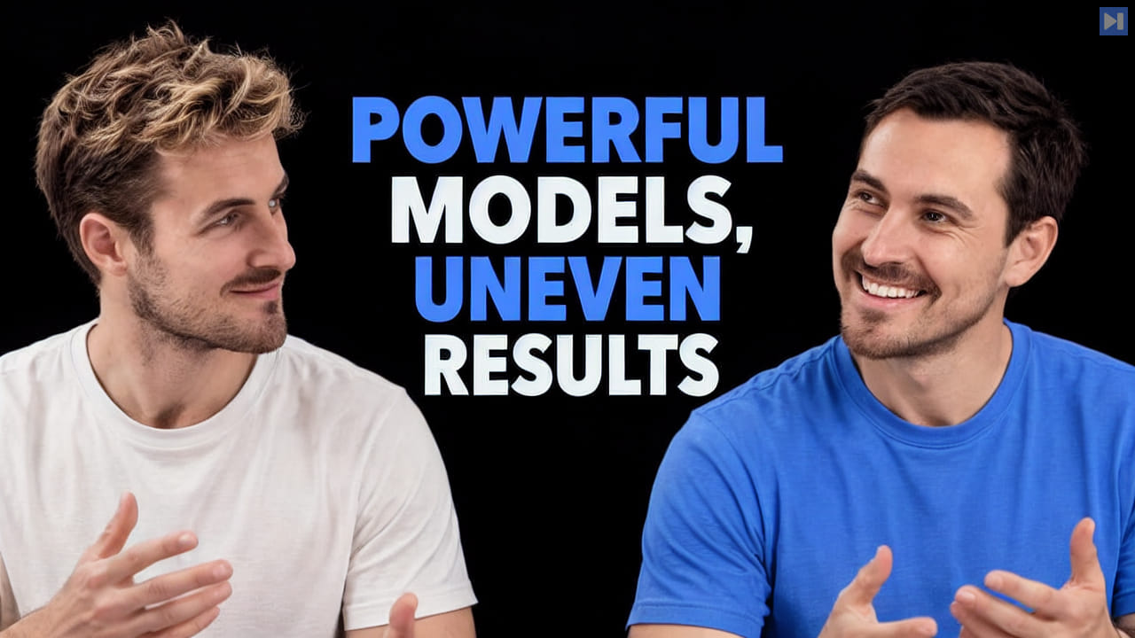 Pierce Freeman and Richard Diehl Martinez in blue and white tops against black, alongside the blue and white headline "POWERFUL MODELS, UNEVEN RESULTS".