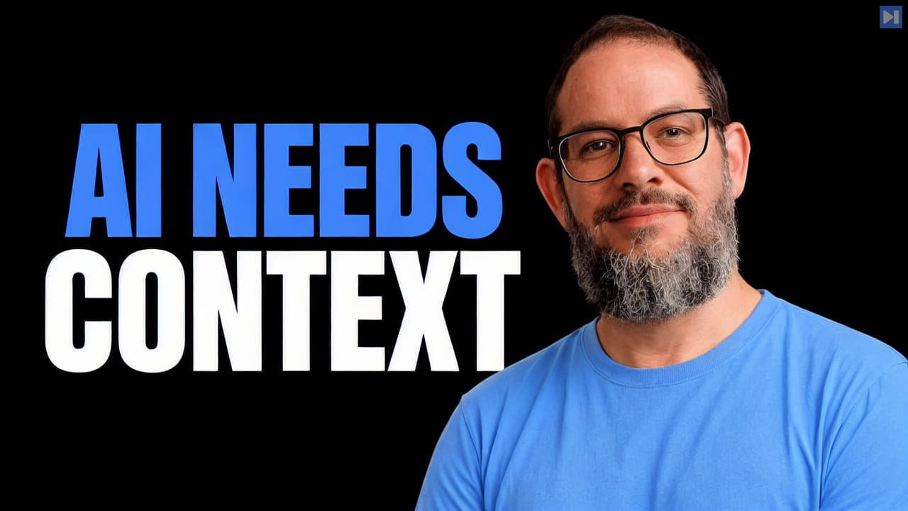 Nate B Jones against a black background beside the blue and white headline “AI NEEDS CONTEXT”.