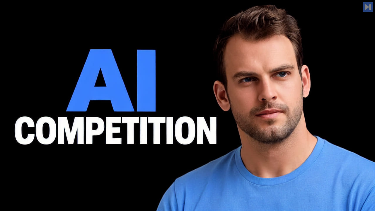 Nathaniel Whittemore in a blue shirt against a black background beside the blue-and-white headline "AI COMPETITION".