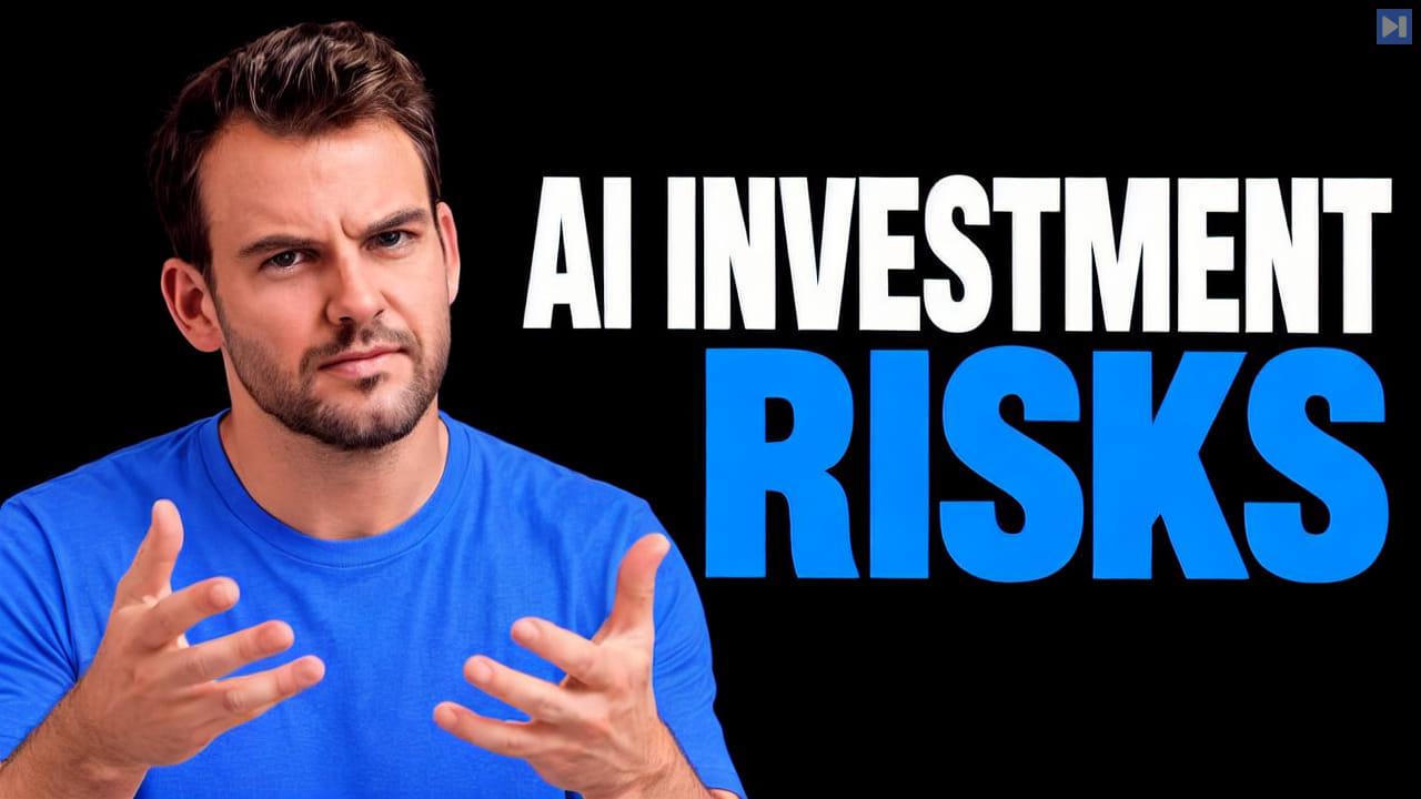 Nathaniel Whittemore gestures beside the flat headline AI Investment Risks on black.