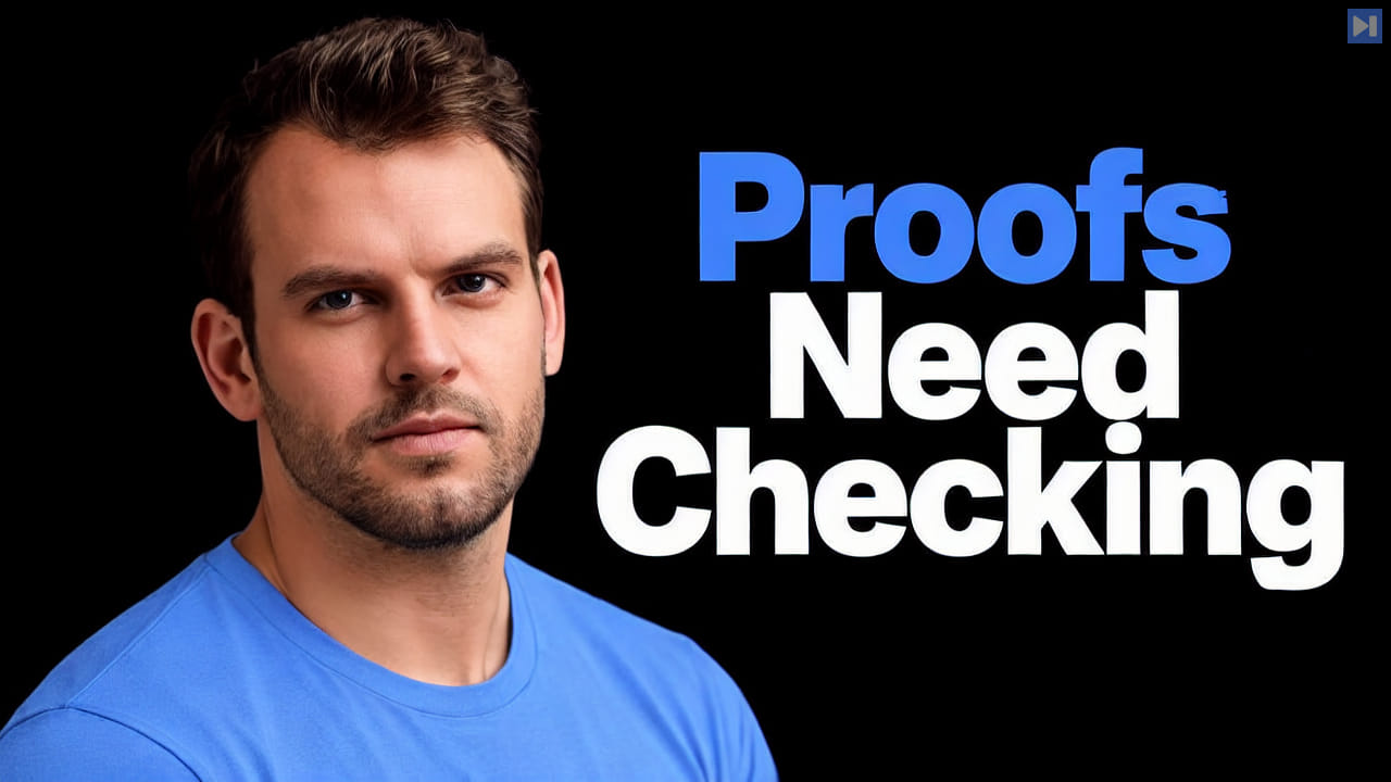 Nathaniel Whittemore in a blue top beside the blue and white headline Proofs Need Checking on a black background.