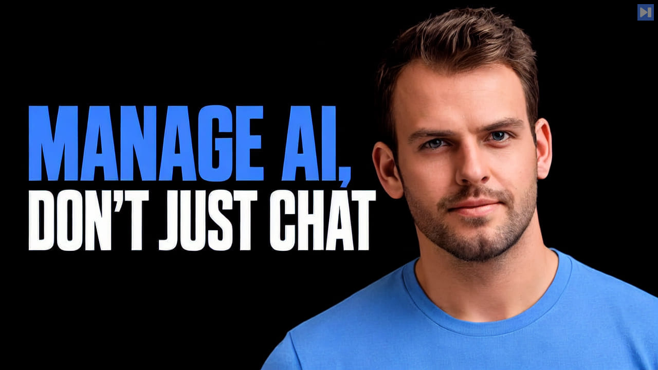 Nathaniel Whittemore in a blue top beside the blue and white headline 'MANAGE AI, DON'T JUST CHAT' on black.