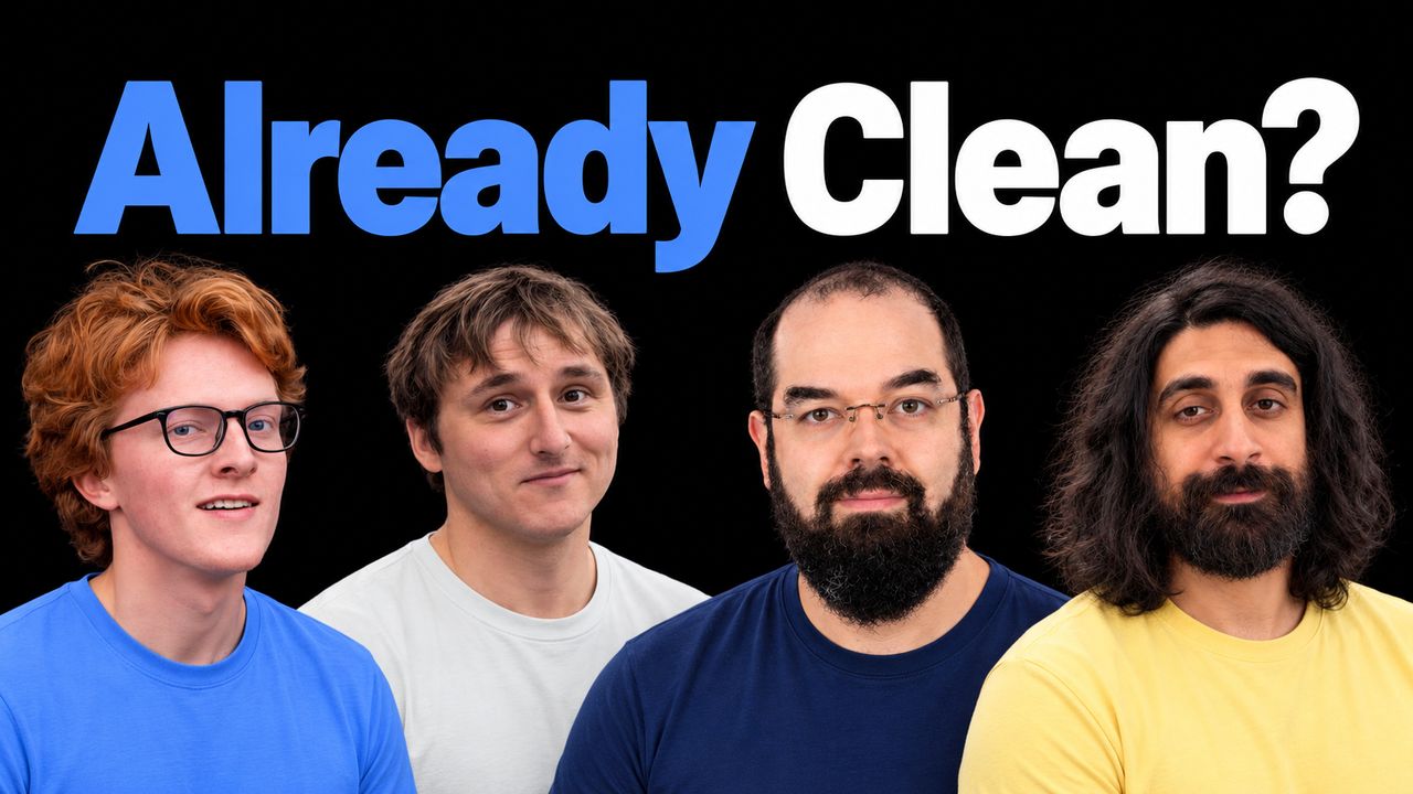 Theo Jaffee, Nick Cammarata, Eliezer Yudkowsky and Ronny Fernandez against black beside the headline Already Clean?.