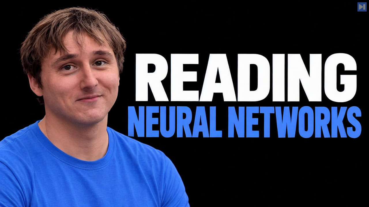 Nick Cammarata against a black background beside the white and blue headline 'READING NEURAL NETWORKS'.