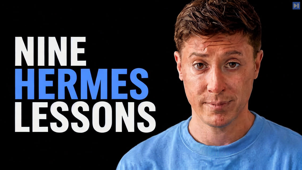 Alex Finn beside the words Nine Hermes Lessons