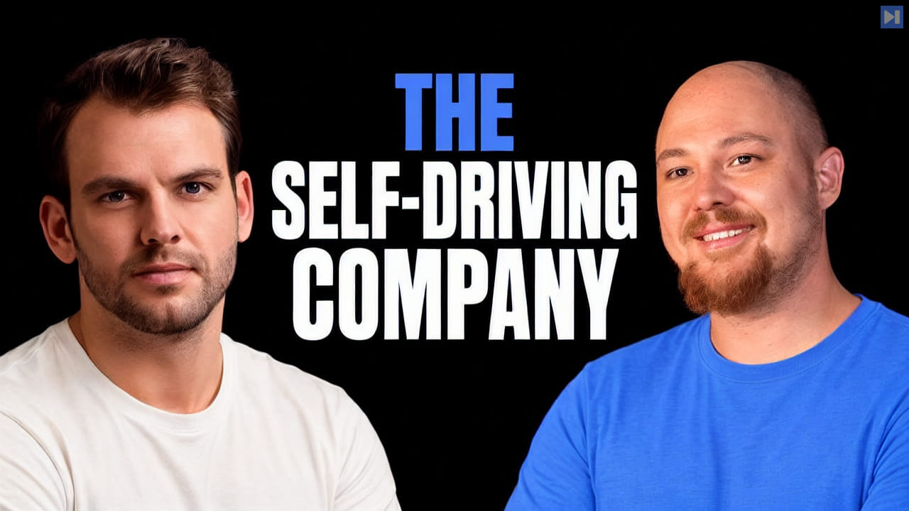 Nathaniel Whittemore, Amjad Masad beside the blue and white headline “THE SELF-DRIVING COMPANY” on a black background.