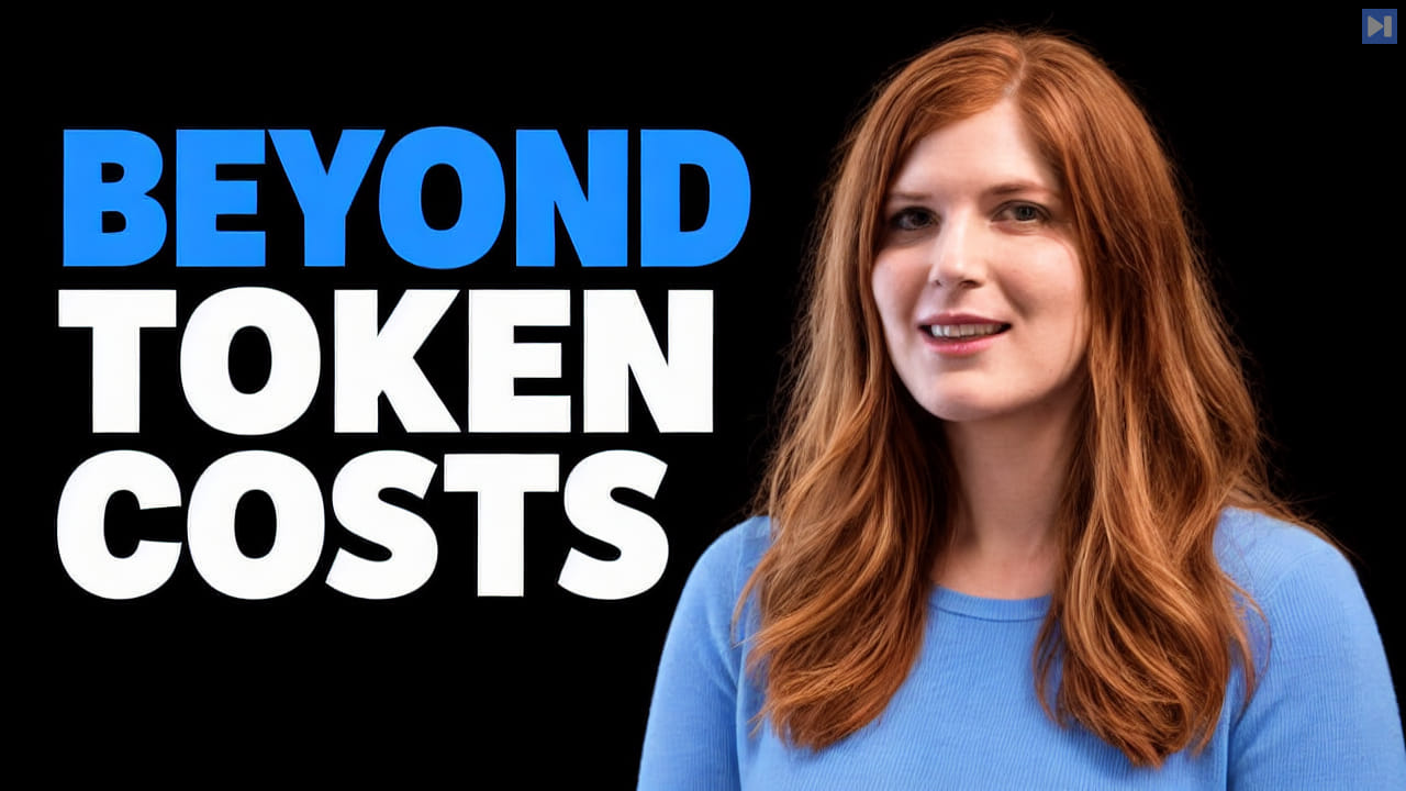 Sarah Sachs beside Beyond Token Costs in blue and white on a black background.